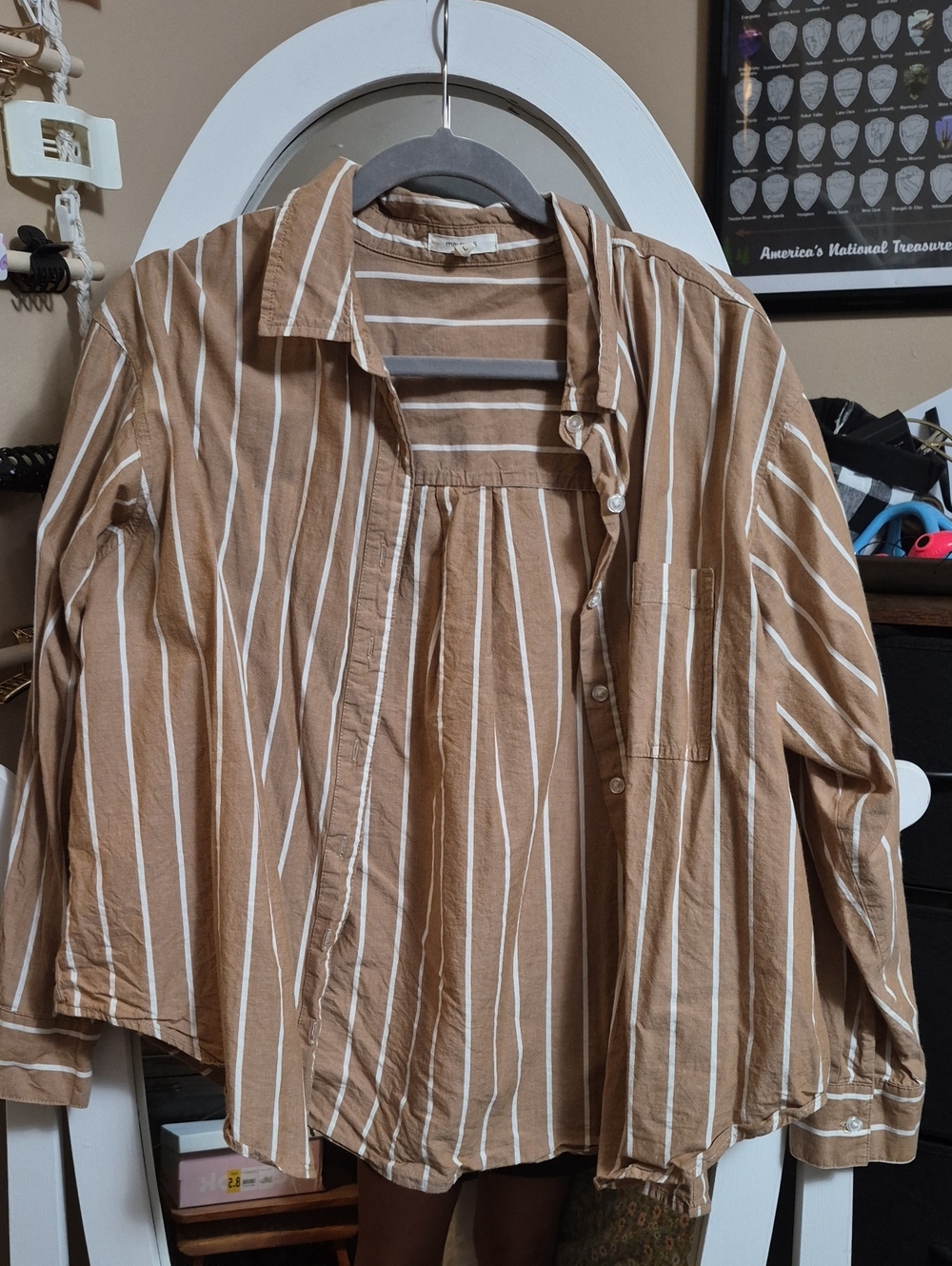 Maurices Brown and White Striped Button-Down Shirt